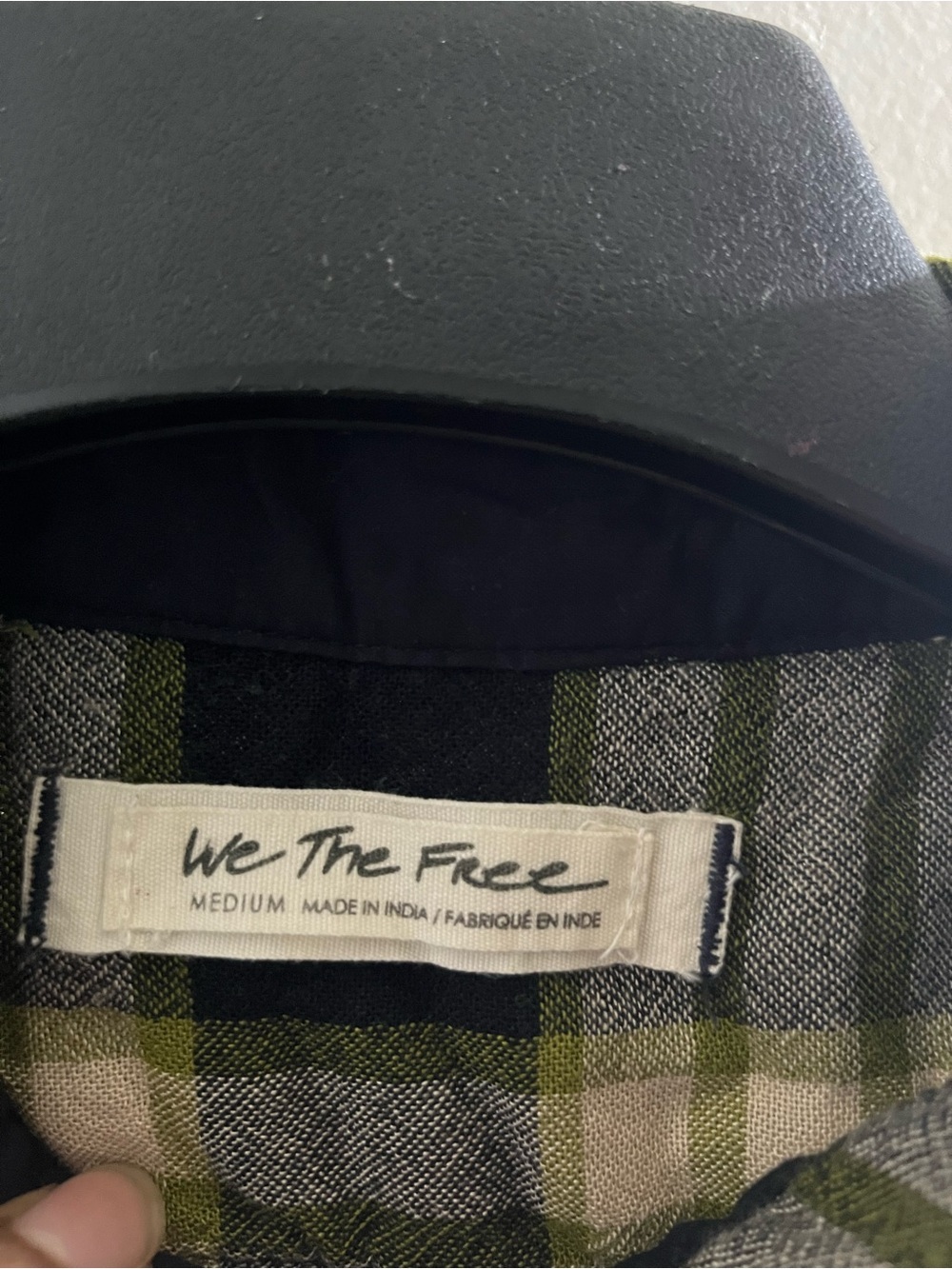 We The Free Green Black Plaid Drawstring-Waist Button-Front Top - Picture 5 of 6